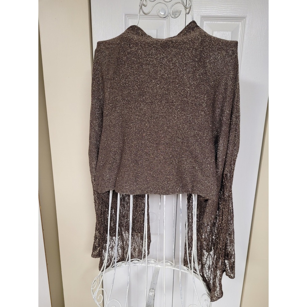 BCBG MAXAZRIA Bronze Metallic Knit Peasant Shrug Open Front Crochet Drape 1 Size - Picture 7 of 7